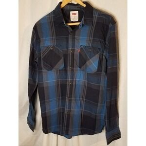 men levi button front plaid‎ long sleeve shirt size M